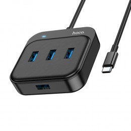 USB-концентратор HOCO HB31, Easy, 4 гнезда, кабель 0.2м, 3 USB2.0 выхода, 1 USB3.0 выход, кабель Type-C, цвет: чёрный