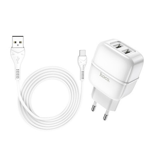 Блок питания сетевой 2 USB HOCO C77A, Highway, 2400mAh, QC3.0, цвет: белый