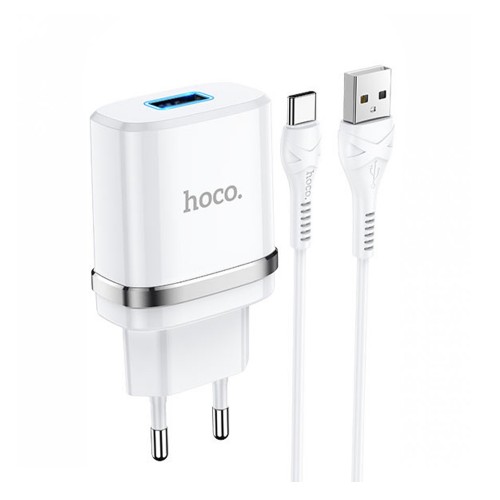 Блок питания сетевой 1 USB HOCO N1, Ardent, 2400mA, кабель Type-C, цвет: белый