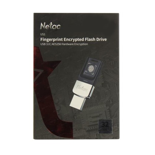 Флеш-накопитель 32Gb Netac AES US1, USB 3.0, металл, серебряный, чёрная вставка