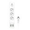 Удлинитель электрический Power Socket BKL-03-3, 2.0м, 3 розетки, 2 Type-C, 4 USB, 3.4A, выключатель, цвет: белый