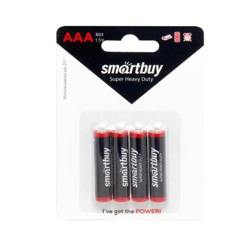 Батарейка AAA SmartBuy R03-4BL, 1.5В, (4/48/480)