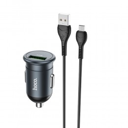 Блок питания автомобильный 1 USB HOCO Z43, Mighty, 18W, QC3.0, кабель микро USB, цвет: серый