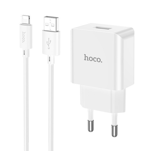 Блок питания сетевой 1 USB HOCO C106A, 2100mA, кабель 8 pin, цвет: белый