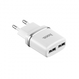 Блок питания сетевой 2 USB HOCO C12, 2400mA, кабель 8 pin, цвет: белый