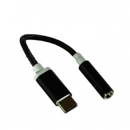 Переходник Type-C(m) - Jack 3,5mm(f) без бренда GL067, круглый, плетёный , цвет: чёрный
