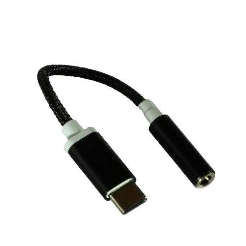Переходник Type-C (m) на Jack 3,5mm (f), чёрный, плетёный
