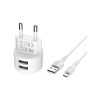 Блок питания Borofone BA23A 2 USB, 2400mA, белый, кабель micro USB