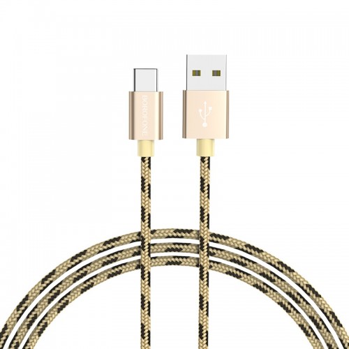 Кабель USB - Type-C Borofone BX24 Ring, 1.0м, круглый, 3.0A, нейлон, цвет: золотой