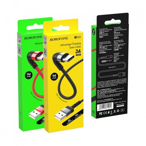 Кабель USB Type-C Borofone BX34 Advantage, 1.0м, 3.0А, чёрный
