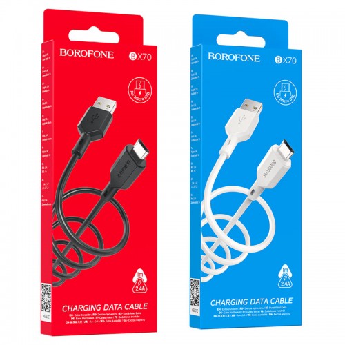 Кабель USB - микро USB Borofone BX70 Shengda, 1.0м, 2.4A, цвет: чёрный