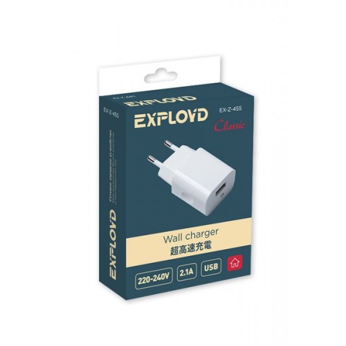 Блок питания сетевой 1 USB Exployd EX-Z-455, Classic, 2100mA, цвет: белый