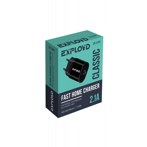 Блок питания сетевой 1 USB Exployd EX-Z-972, Classic, 2100mA, цвет: чёрный