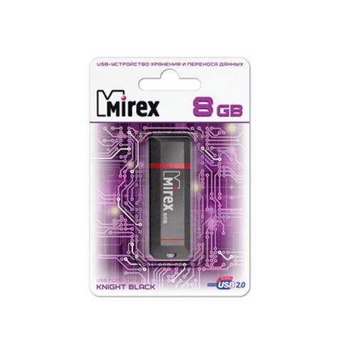 Флеш-накопитель 8Gb Mirex KNIGHT, USB 2.0, пластик, чёрный