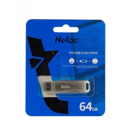 Флеш-накопитель 64Gb Netac Dual U381, USB 3.0, микро USB, пластик, серебряный