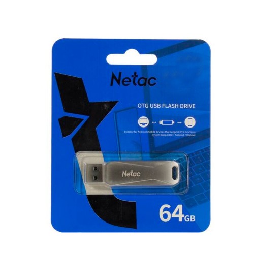 Флеш-накопитель 64Gb Netac Dual U381, USB 3.0, микро USB, пластик, серебряный