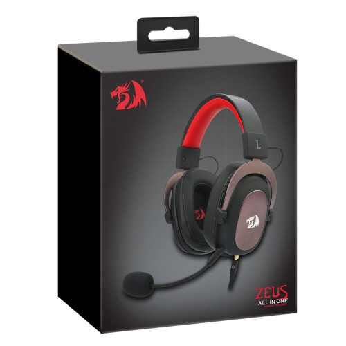 Наушники полноразмерные Defender Zeus X, Redragon, USB, 1.8 м, цвет: чёрный, с красной вставкой