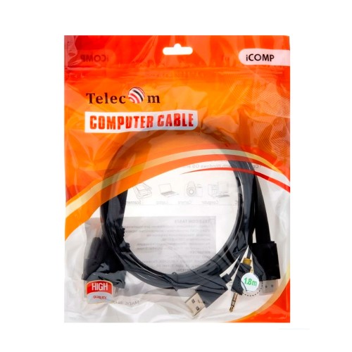 Кабель HDMI(m) - VGA(m), Jack 3,5(m), USB(m) TELECOM TA575, 1.8м, 4k, 30Гц, цвет: чёрный