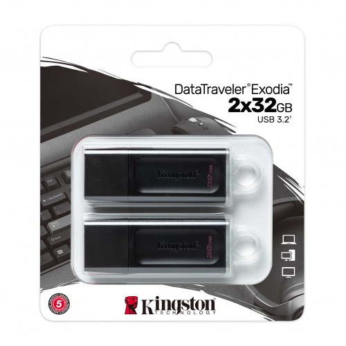 Флеш-накопитель 32Gb Kingston DataTraveler Exodia, USB 3.2 gen, пластик, чёрный, бирюзовый, 2шт.