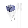 Блок питания сетевой USB, Type-C HOCO C131A, Platinum, PD, QC, FCP, AFC, кабель Type-C 1.0м, цвет: синий, прозрачный