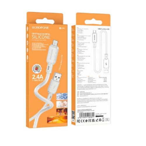 Кабель USB - микро USB Borofone BX94 Crystal Color, 1.0м, серый

