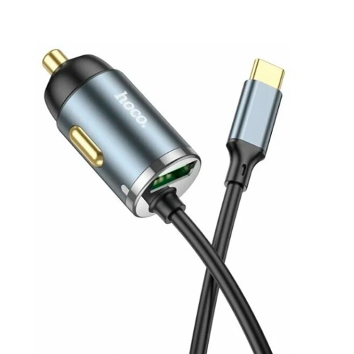 Устройство зарядное автомобильное 1 USB HOCO, NZ7, 3000mA, PD20W, QC3.0, кабель Type-C, 1.0 м, цвет: серебряный