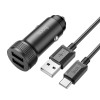 Блок питания автомобильный 2 USB HOCO Z49, Level, кабель Type-C 1.0м, цвет: черный