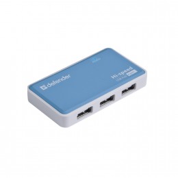 USB-концентратор Defender, Quadro Power, 4 гнезда, 1 USB выход, цвет: голубой