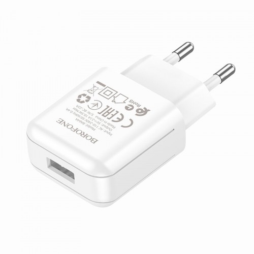 Блок питания сетевой 1 USB Borofone BA64A, 2100mA, кабель 8 pin, 1.0 м, цвет: белый