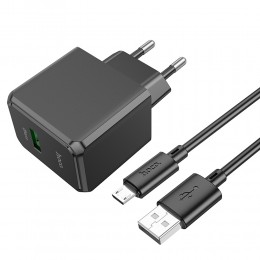 Блок питания сетевой 1 USB HOCO CS12A, Ocean, 18Вт, QC, FCP, AFC, кабель микро USB, цвет: чёрный