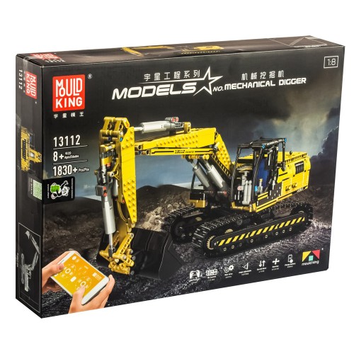 Конструктор MOULD KING, 13112, Mechanical digger, экскаватор, на пульте управления, 1830 деталей, цвет: жёлтый (арт.80002047)