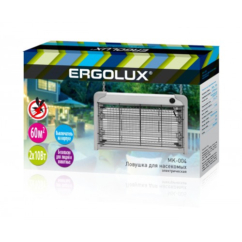 Фонарь антимоскитный ERGOLUX MK-004, 10Вт+10Вт, Лампа T8, IP44, контейнер, цвет: белый