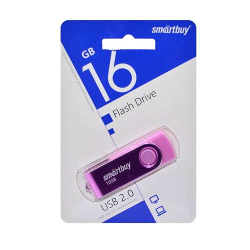 Флеш-накопитель 16Gb SmartBuy Twist, USB 2.0, пластик, розовый