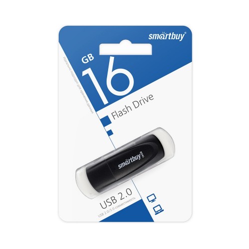 Флеш-накопитель 16Gb SmartBuy Scout, USB 2.0, пластик, чёрный