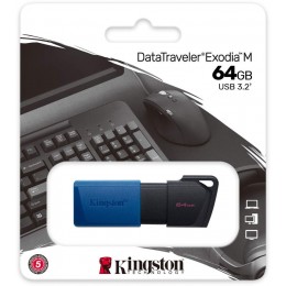 Флеш-накопитель 64Gb Kingston DataTraveler Exodia M, USB 3.2 gen, пластик, чёрный, синяя вставка