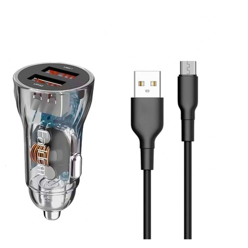 Блок питания автомобильный 2 USB Earldom ES-CC18, 2400mA, кабель микро USB, цвет: чёрный