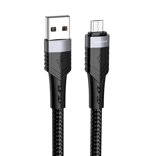 Кабель USB - микро USB Borofone BU35, 1.2м, круглый, 2.4A, нейлон, цвет: чёрный