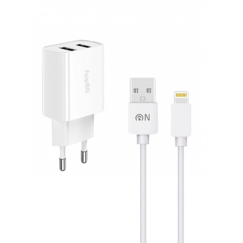 Блок питания сетевой 2 USB FaisON C-27, Serve, 2400mA, кабель 8 pin, цвет: белый