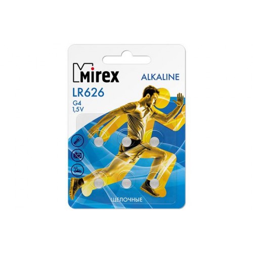 Батарейка Mirex G4-LR626-6BL Alkaline, 1.5B, (6/216/648), (арт.23702-LR626-E6)