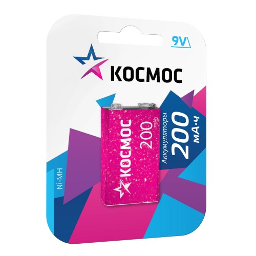 Аккумулятор Крона Космос, 6F22-1BL, 200mAh, (1/6/72)