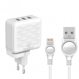 Блок питания сетевой 3 USB Earldom ES-EU22, 3400mA, кабель  8 pin, цвет: белый