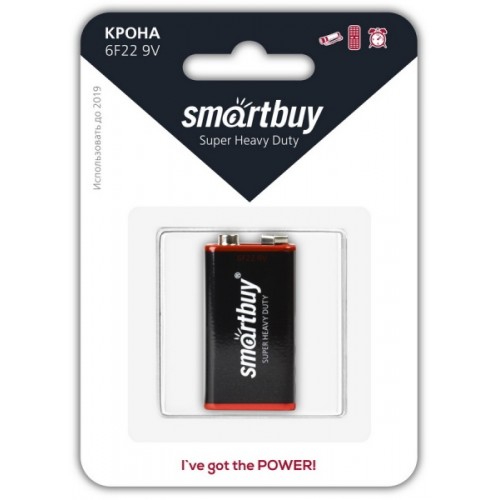 Батарейка Крона SmartBuy 6F22-1BL, (1/12/240)