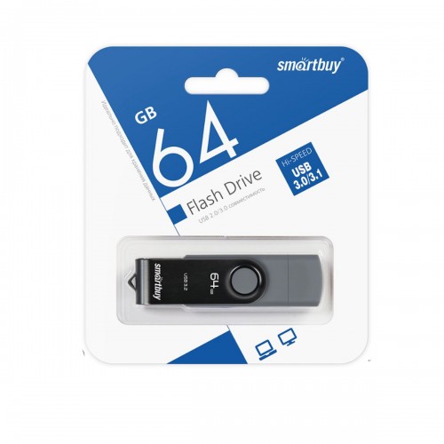 Флеш-накопитель 64Gb SmartBuy Twist Dual, пластик, металл, Type-C + Type-A, чёрный