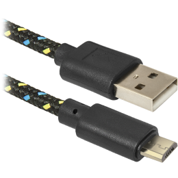 Кабель 1 USB - микро USB Defender USB08-03T, 1.0м, 2.1A, цвет: чёрный