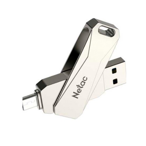 Флеш-накопитель 16Gb Netac Dual U381, USB 3.0, микро USB, пластик, серебряный