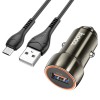 Блок питания автомобильный USB HOCO Z46, Blue shield, 18Вт, QC, AFC, FCP, кабель USB - микро USB, 1.0м, цвет: серый