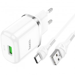 Блок питания сетевой 1 USB HOCO C98A, Proton, 3000mA, кабель USB - Type-C, 1.0м, цвет: белый