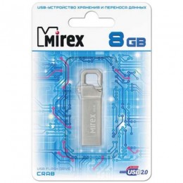 Флеш-накопитель 8Gb Mirex CRAB, USB 2.0, металл, серебряный