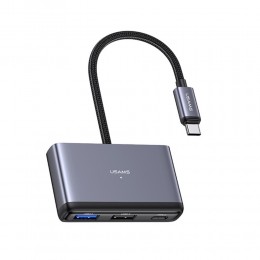 USB-концентратор Usams US-SJ627, 4 гнезда, 2хUSB2.0, USB3.0, Type-C, кабель 0,10м, цвет: серый