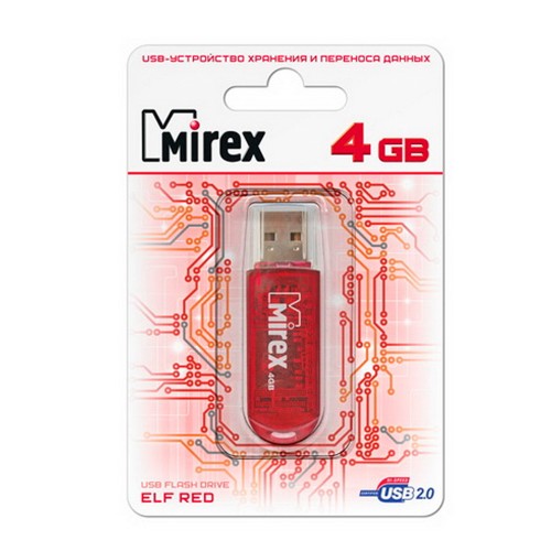 Флеш-накопитель 4Gb Mirex ELF, USB 2.0, пластик, красный